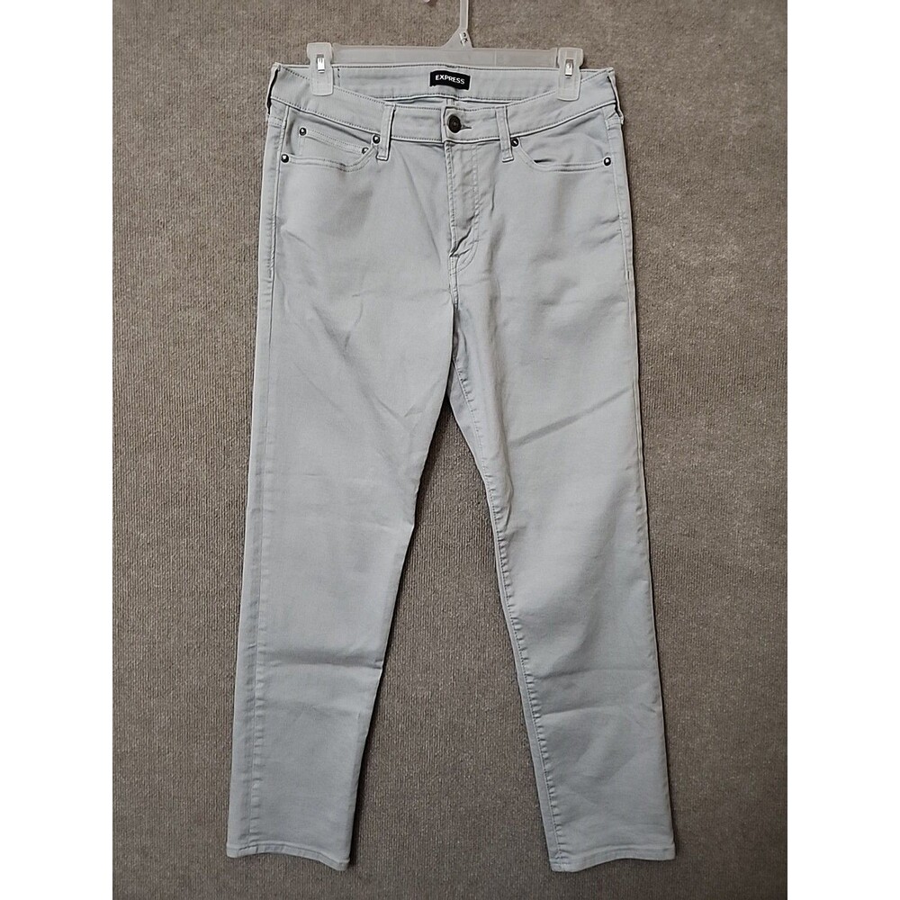 Express Slim Straight Jeans Mens 34x32 Light Gray Stretch